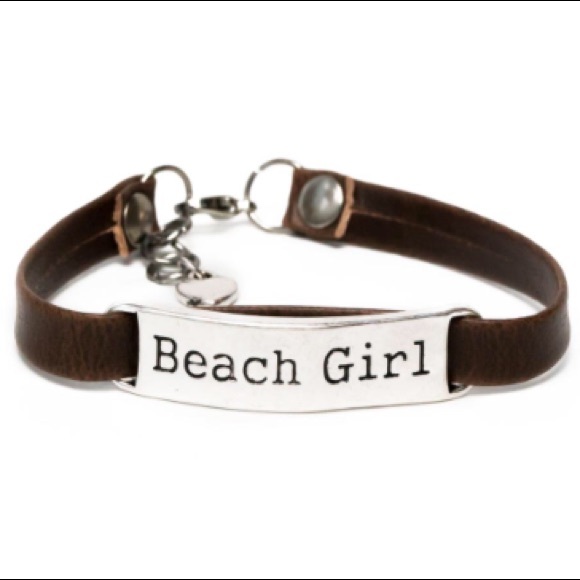 NEW! 🏖STAINLESS STEEL BEACH GIRL LEATHER BRACELET - Picture 2 of 4